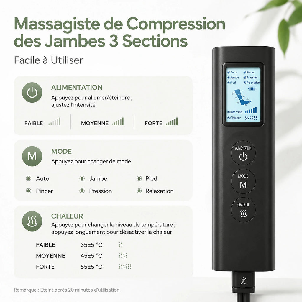 Télécommande des bottes de massage à air chauffantes 6 modes