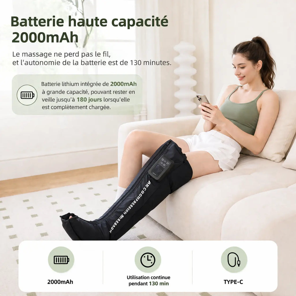 Bottes de massage à air sans fil 5 zones Jambes Libres à domicile