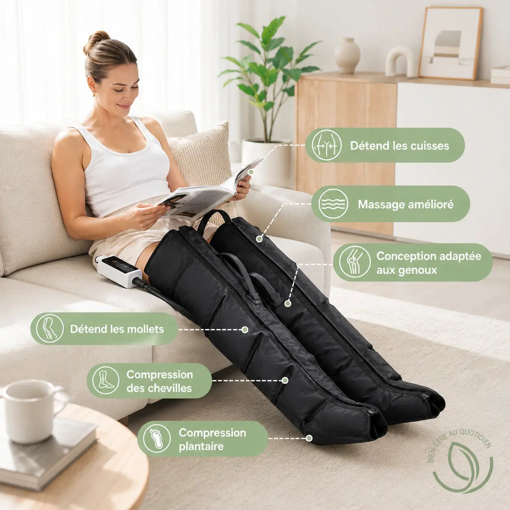 Bottes de pressothérapie Air Wave 3 modes – compression progressive à domicile