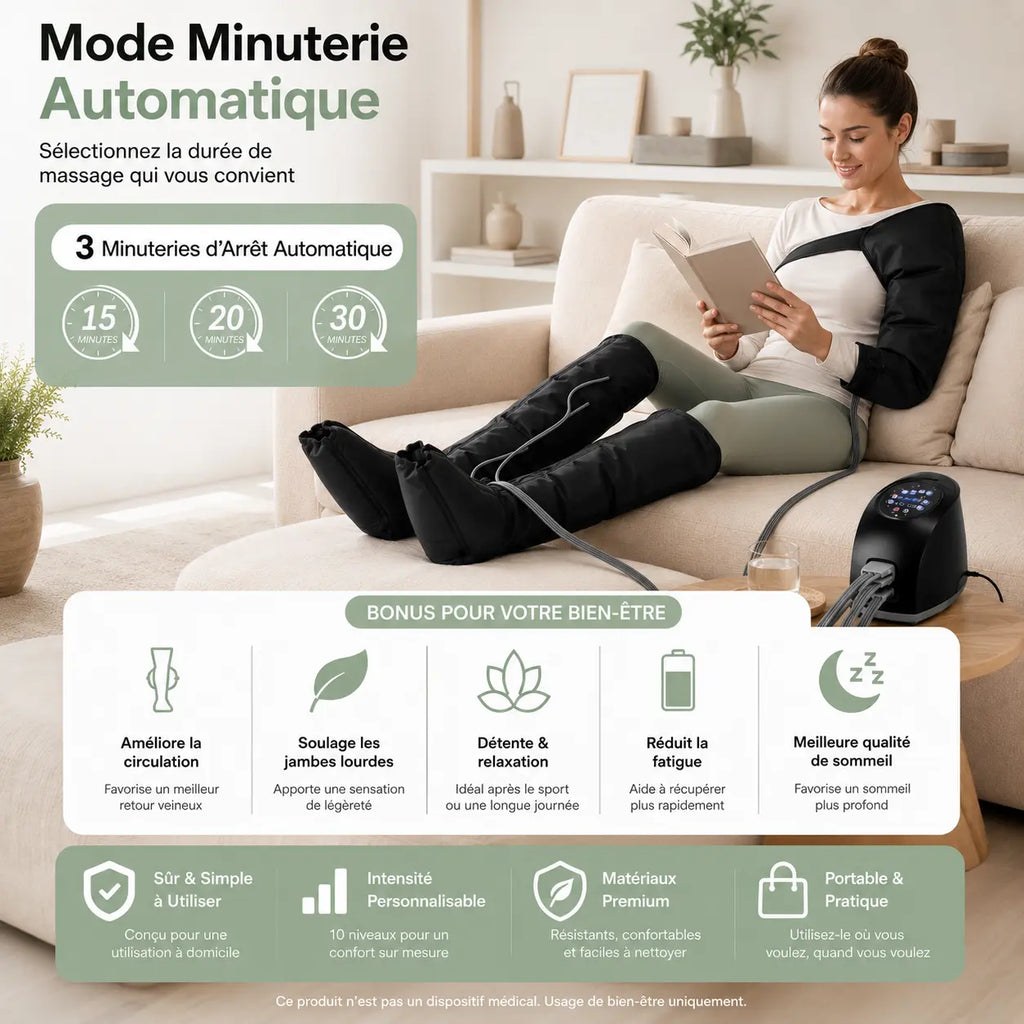 Bottes de pressothérapie bras et jambes 360° – 10 niveaux d'intensité