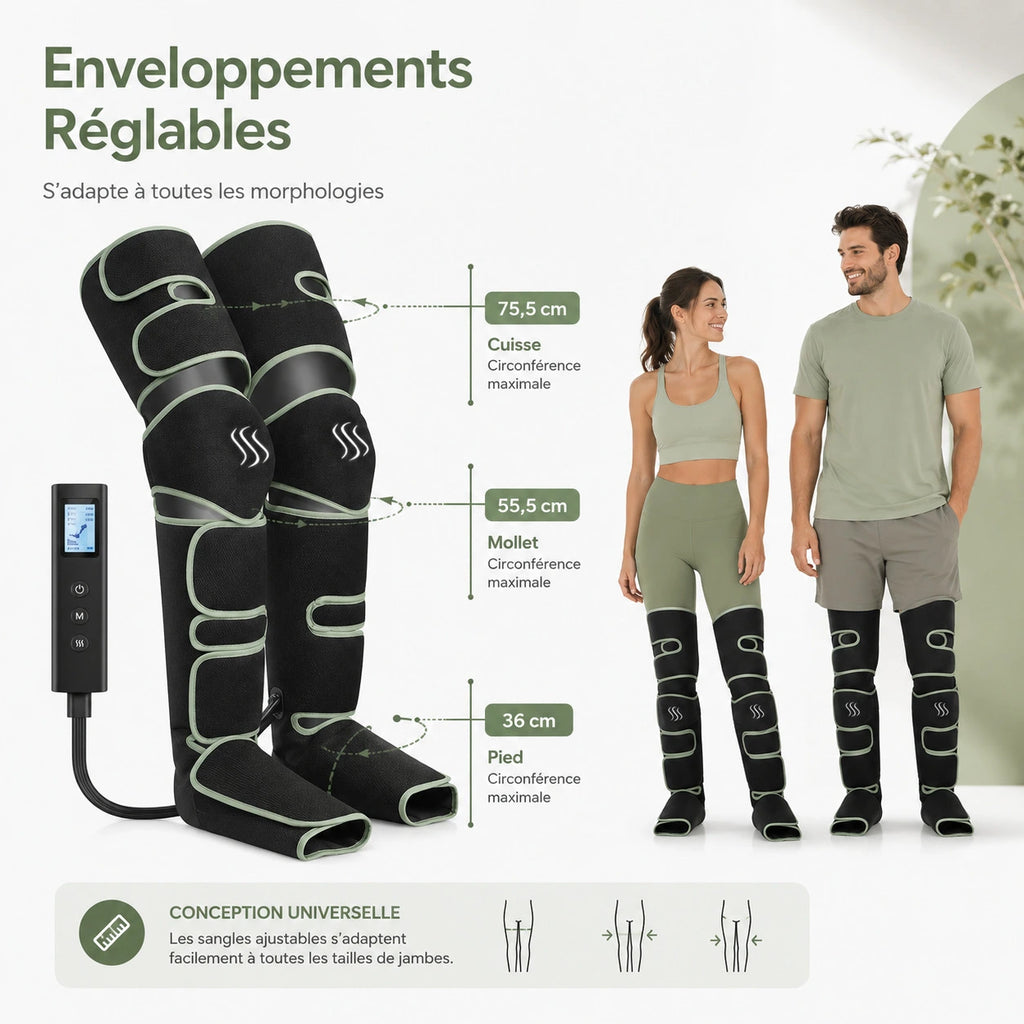 Bottes de pressothérapie chauffantes 6 modes chaleur et compression