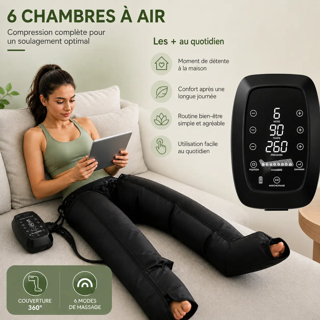 Bottes de pressothérapie haut de gamme 6 modes 6 chambres sans fil