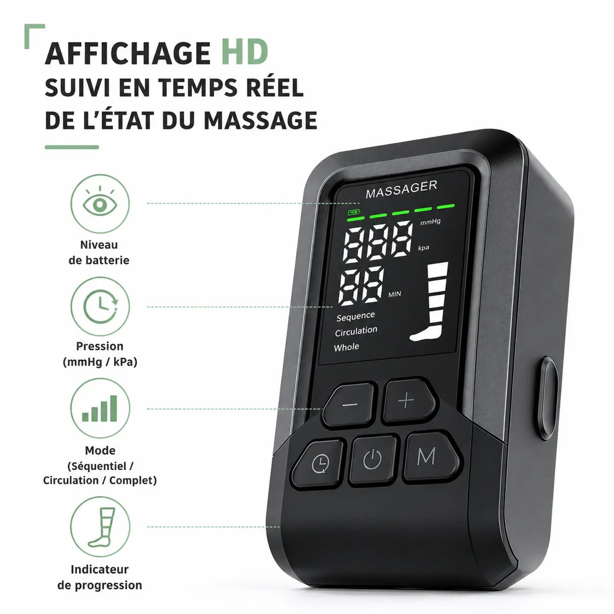 Bottes de pressothérapie sans fil 5 zones rechargeables USB-C