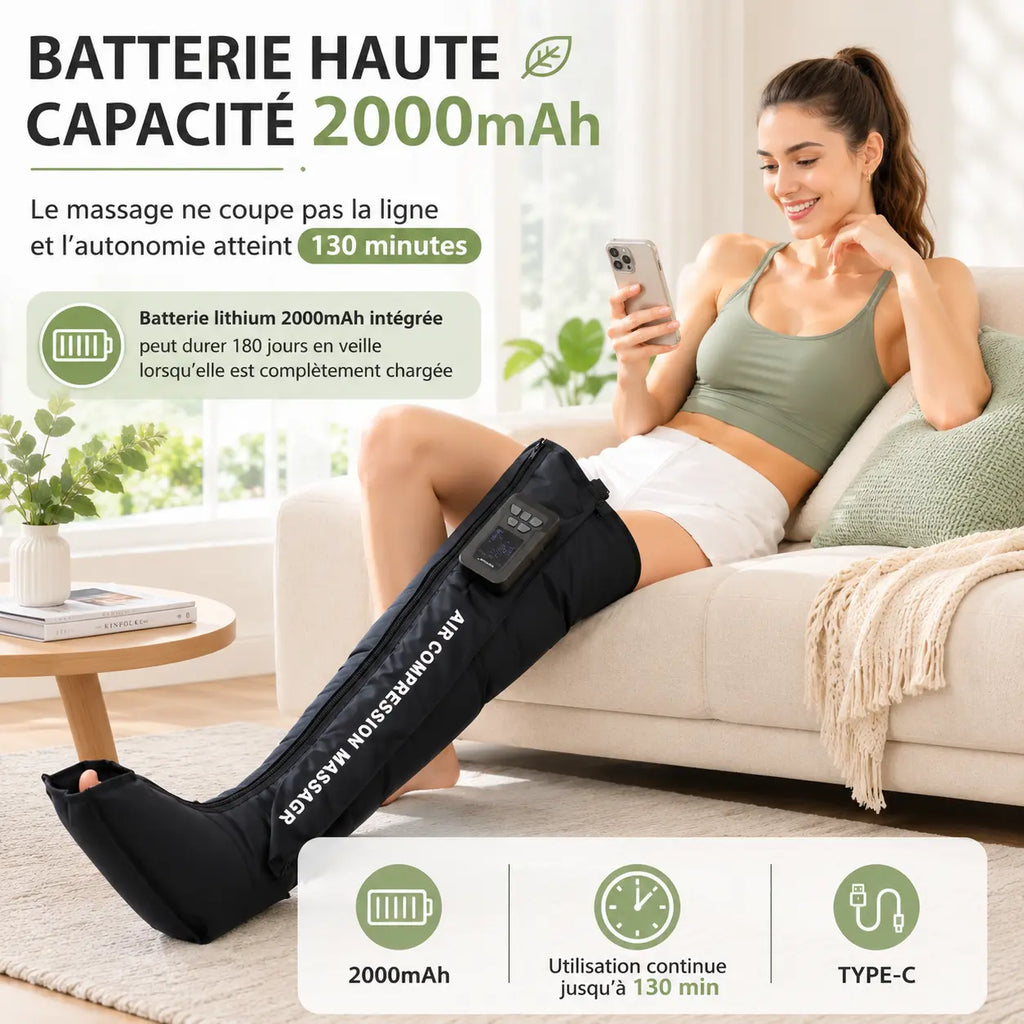 Bottes de pressothérapie sans fil 5 zones rechargeables USB-C